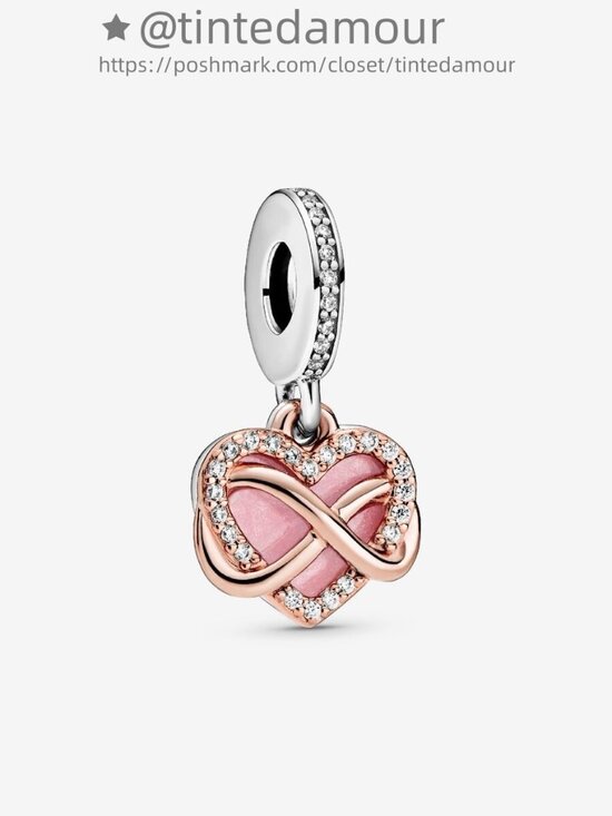Pandora Sparkling Infinity Heart Dangle Charm|Two-tone - Picture 1 of 7